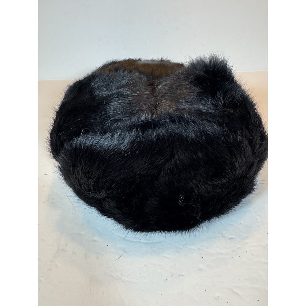 7 1/8 Vintage Black Fur Trapper Hat Ushanka Ear Flap Japanese Size 57